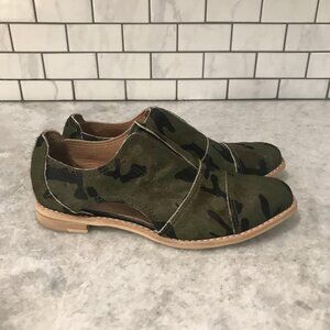 All Black Shoes Womens Size 7 Green Camo Anthropologie Oxford Flats Leather